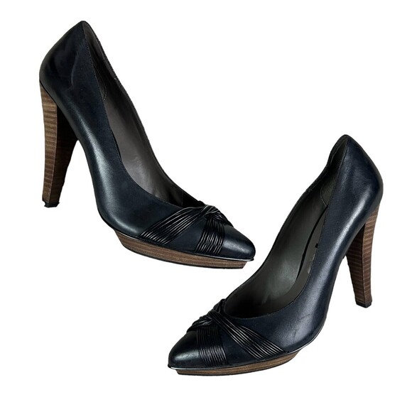 DKNY DKNYC Heels  Women's Size 8.5  Pointed Platform Pumps  Black Leather - Picture 1 of 8